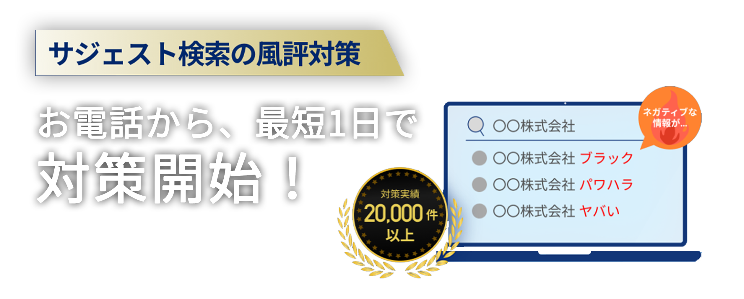 サジェスト検索の風評対策 お電話から、最短で対策開始！