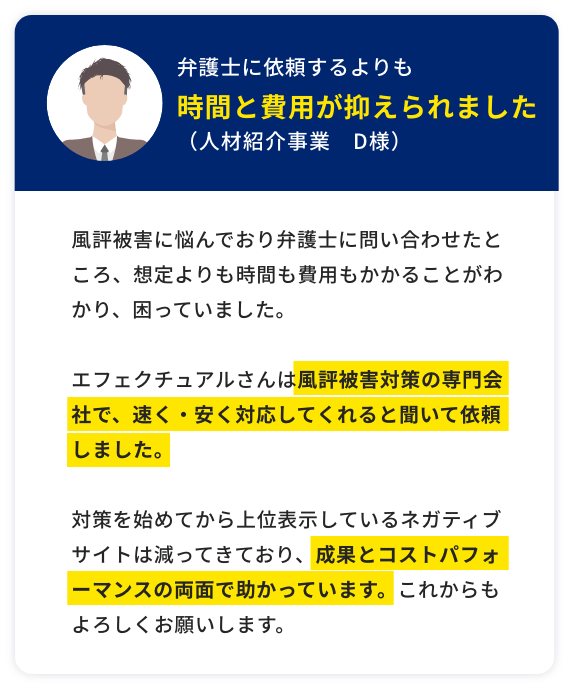 弁護士に依頼するよりも時間と費用が抑えられました