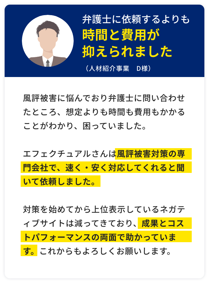 弁護士に依頼するよりも時間と費用が抑えられました