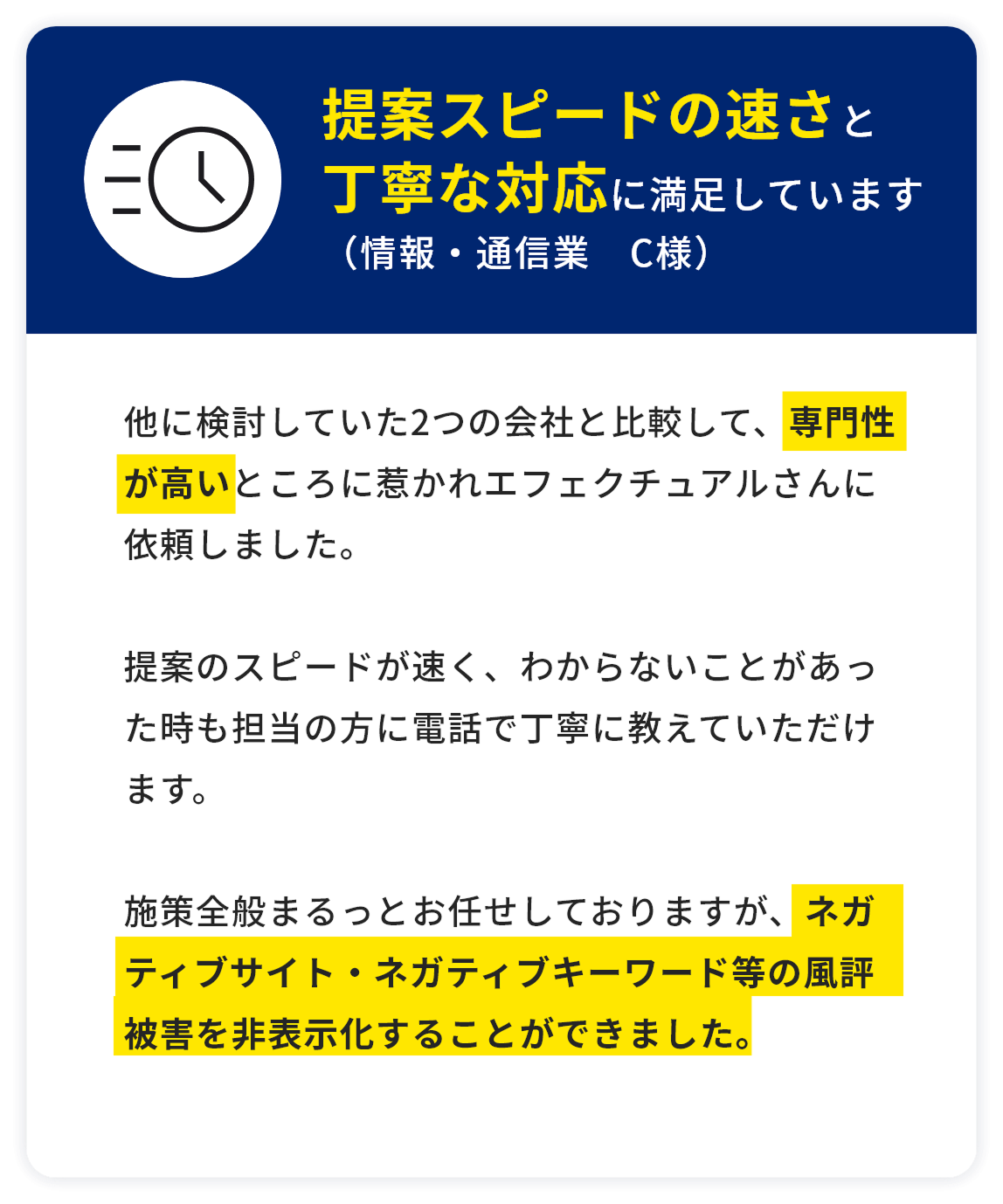 提案スピードの速さと丁寧な対応に満足しています