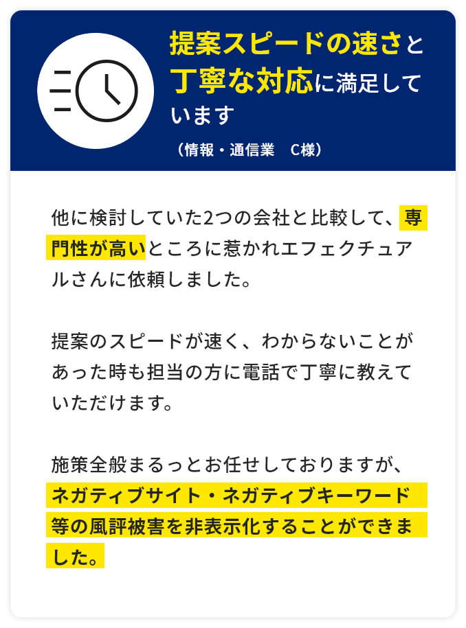 提案スピードの速さと丁寧な対応に満足しています